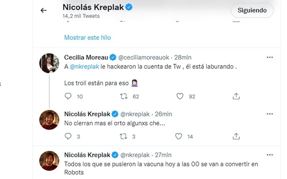 "Los que se pusieron la vacuna se van a convertir en robots": hackearon el Twitter de Kreplak