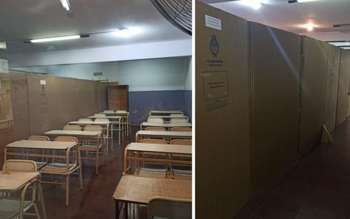 Utilizan cartones para dividir las aulas en un colegio de La Plata: el enojo de los padres