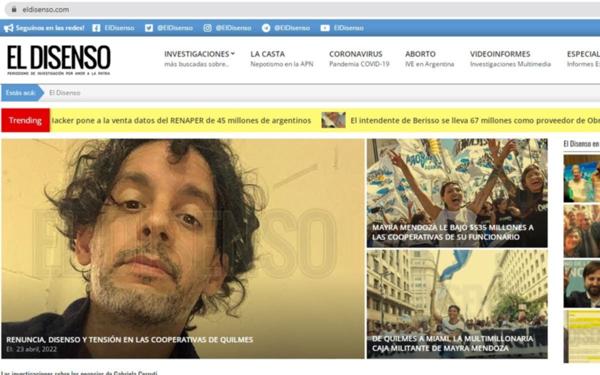 El portal "El Disenso" ya está en línea: se había caído tras publicar una denuncia contra Mayra Mendoza