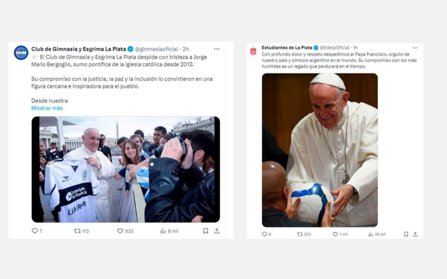 Gimnasia y Estudiantes también se despidieron del papa Francisco