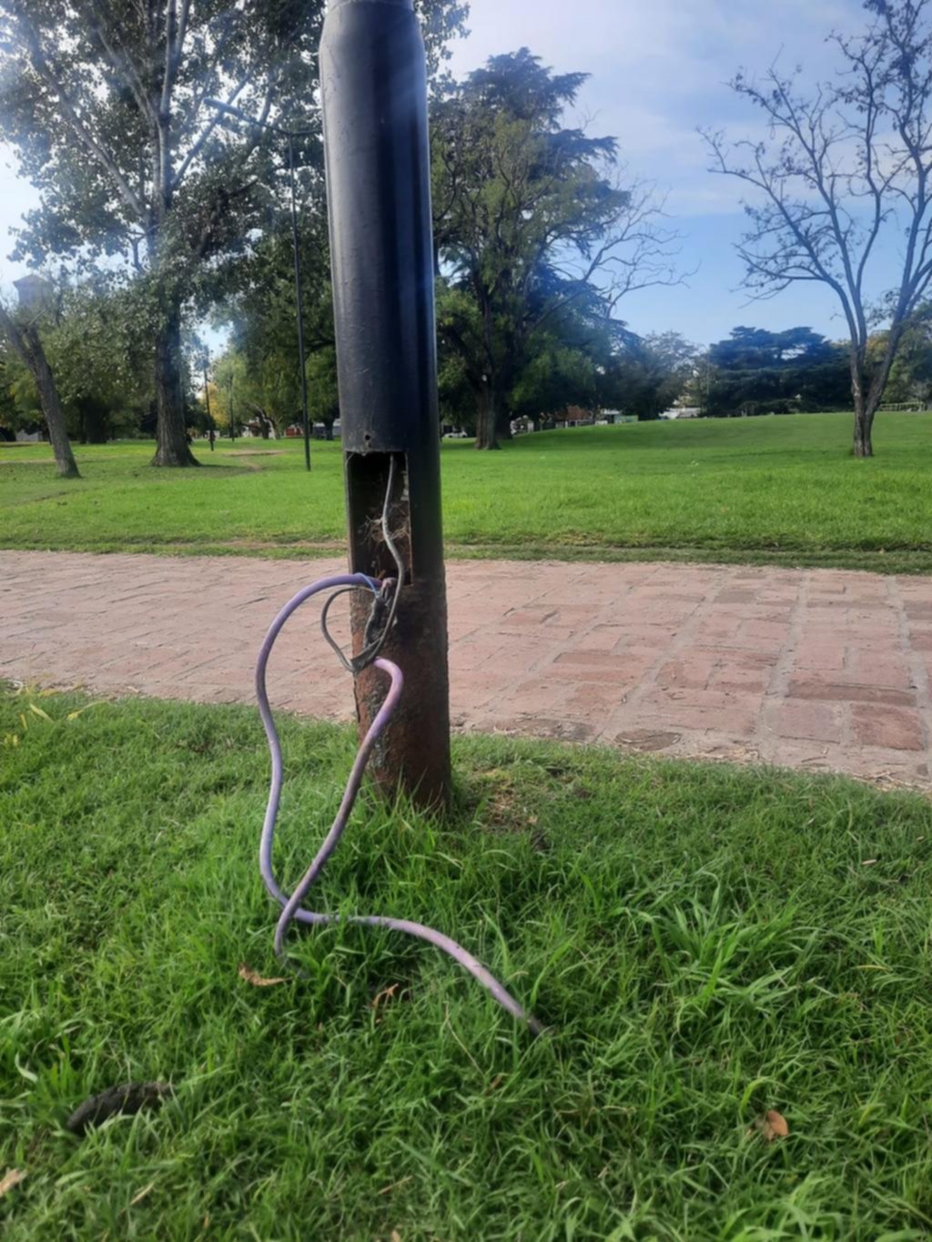 Alertan por cables sueltos en el parque Castelli