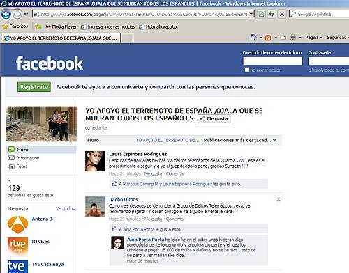 Grupo de Facebook: "Yo apoyo
el terremoto en España"