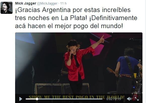 Con un video, Mick Jagger agradeció a los argentinos por "el mejor pogo del mundo"