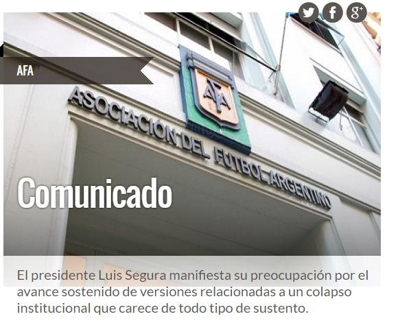 Comunicado de AFA ante rumores de colapso institucional