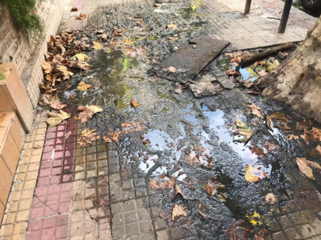 Queja por una cañería y vereda rota en pleno centro