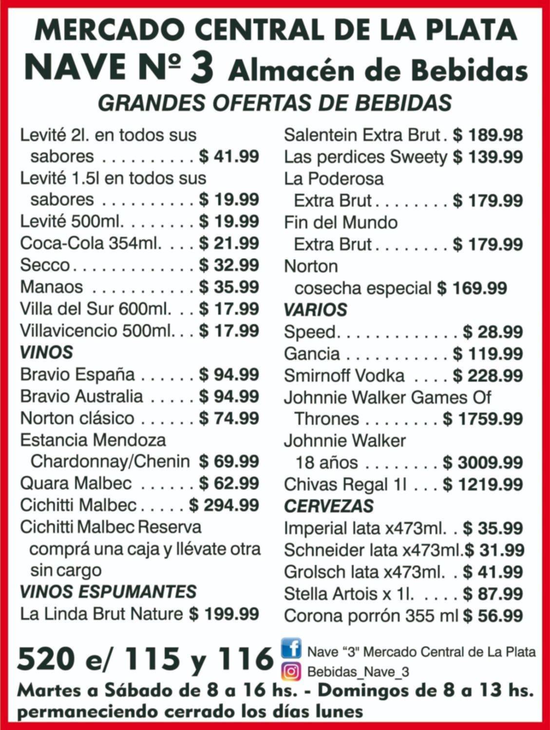 Nave Nº3 te espera en el Mercado Central con ofertas en bedidas