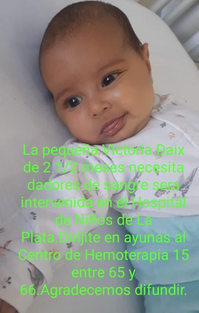 Se necesitan dadores de sangre para una bebe que será operada en el Hospital de Niños
