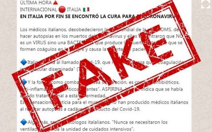 Es falso que se haya encontrado la cura del coronavirus en Italia como advierten en Whatsapp