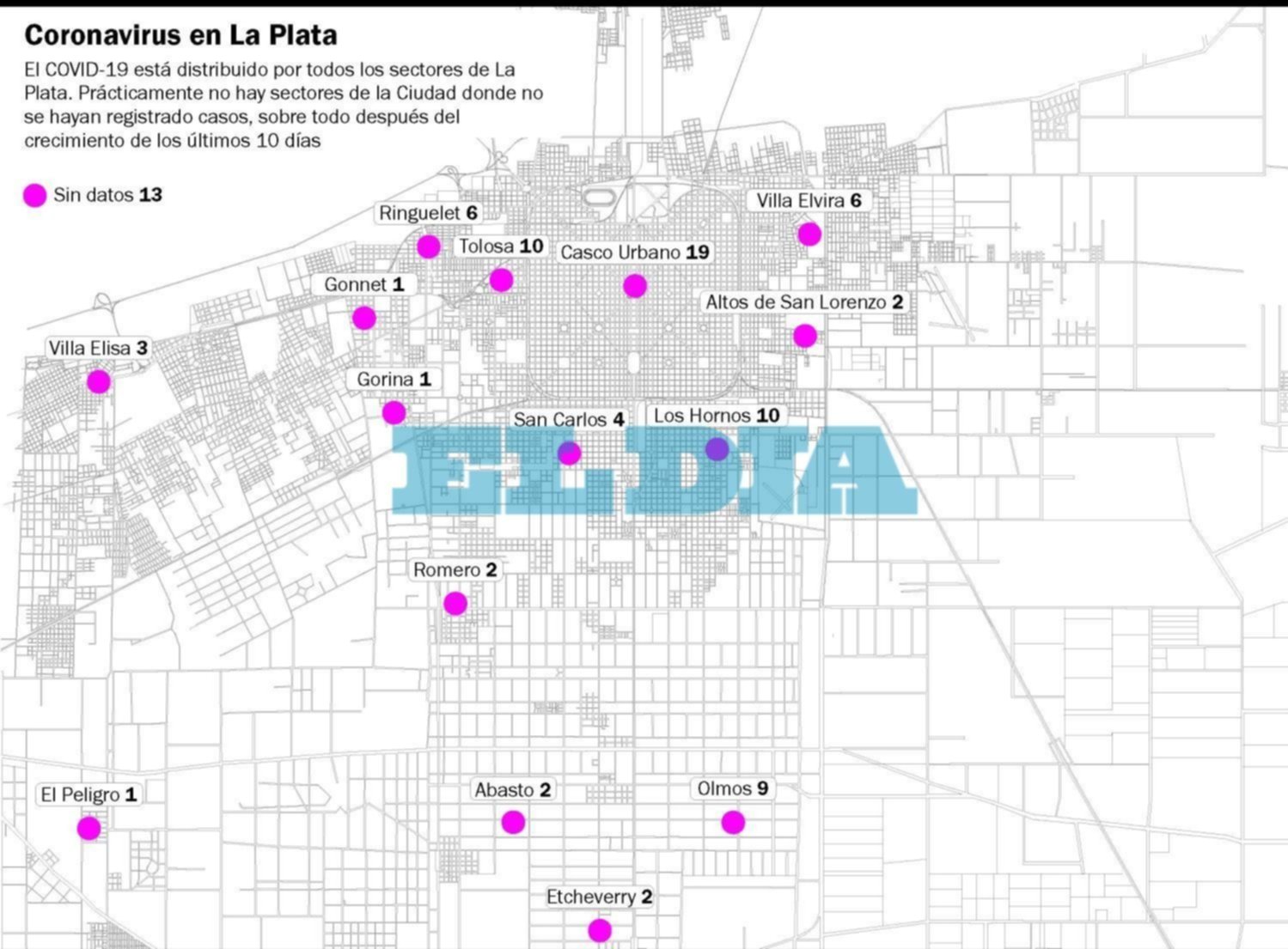 Diez nuevos contagios de COVID-19 en La Plata: mirá el mapa de los casos activos barrio por barrio
