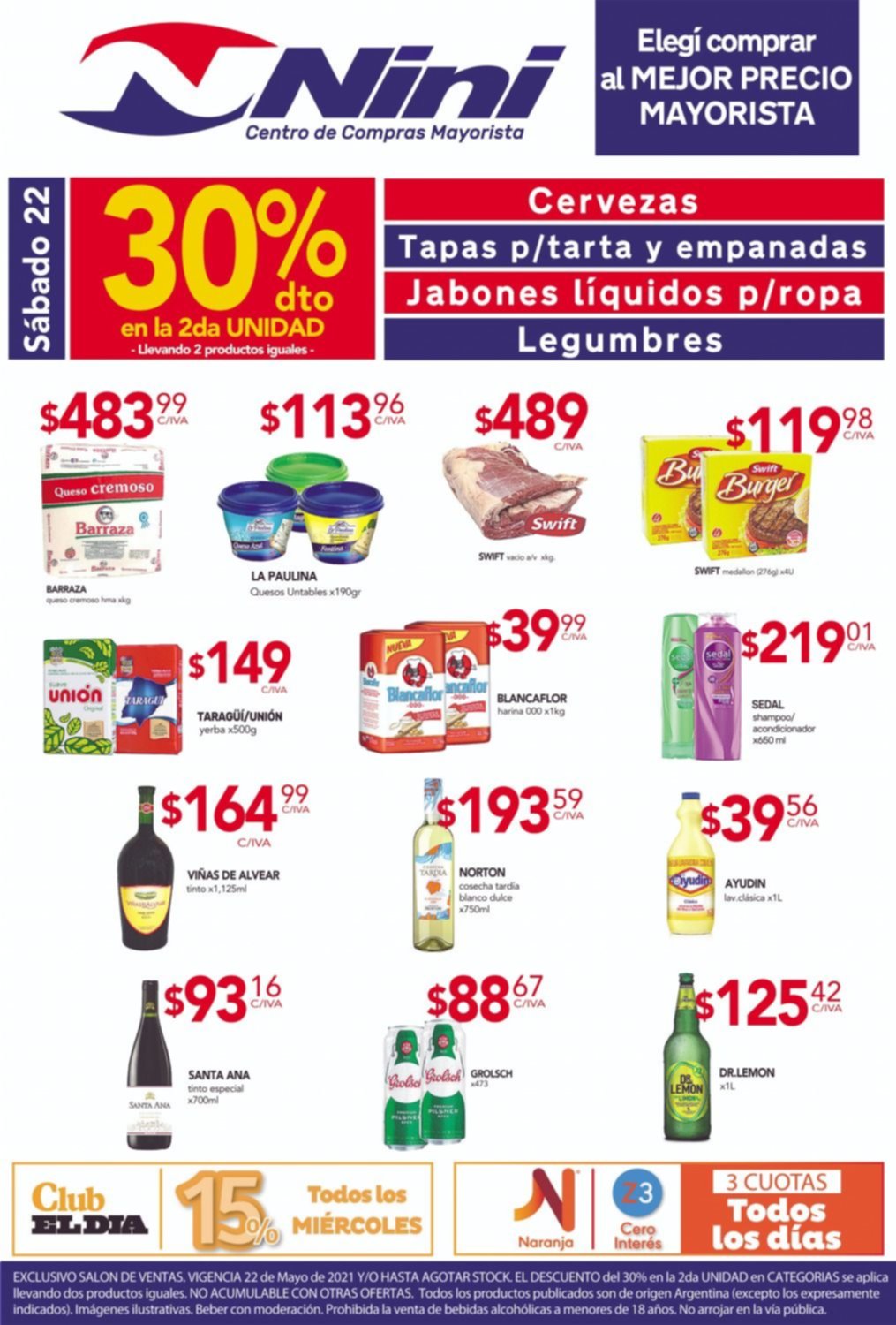 El mejor precio mayorista y descuentos en la segunda unidad de varios productos