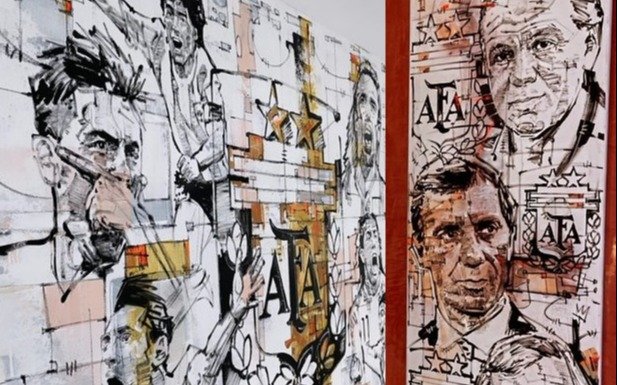 Estalló la polémica por un mural en el predio de la AFA: aparece Dybala a la altura de Messi y Maradona