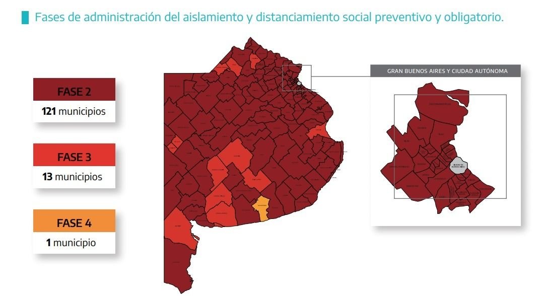 Así quedó cada municipio en el "mapa de fases" bonaerense