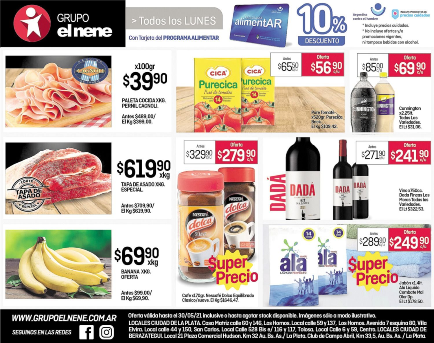 Todos los lunes 10% de descuento con Tarjeta del Programa Alimentar