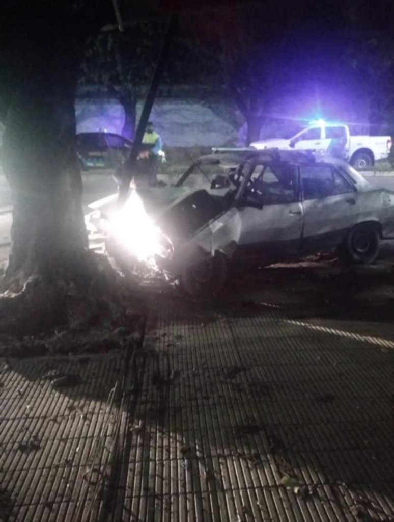 Chocó contra un árbol y tuvieron que rescatarlo los bomberos