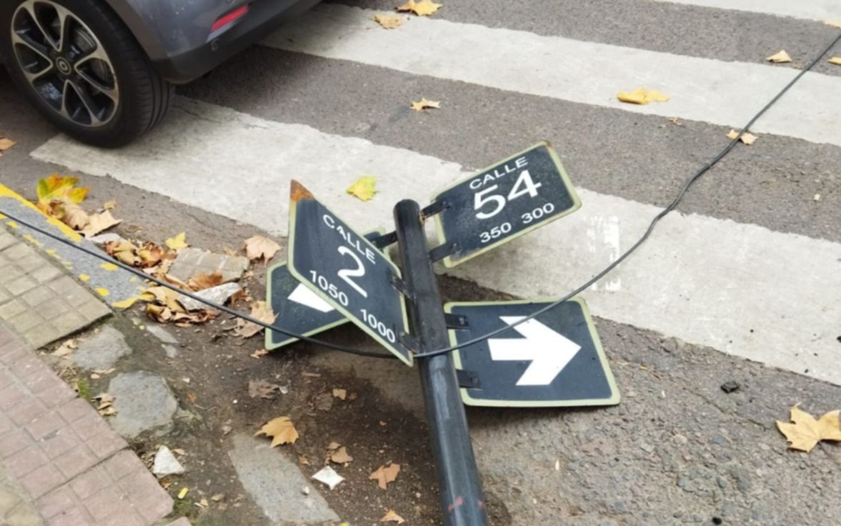 Se enganchó con un cable y derribó el poste de 2 y 54