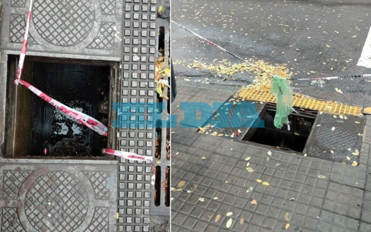 Un peligro: ahora se robaron tapas de desagüe en pleno centro de La Plata