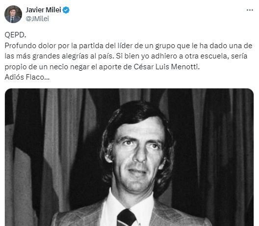 El mensaje de Milei tras el fallecimiento de Menotti: "Adiós Flaco..."