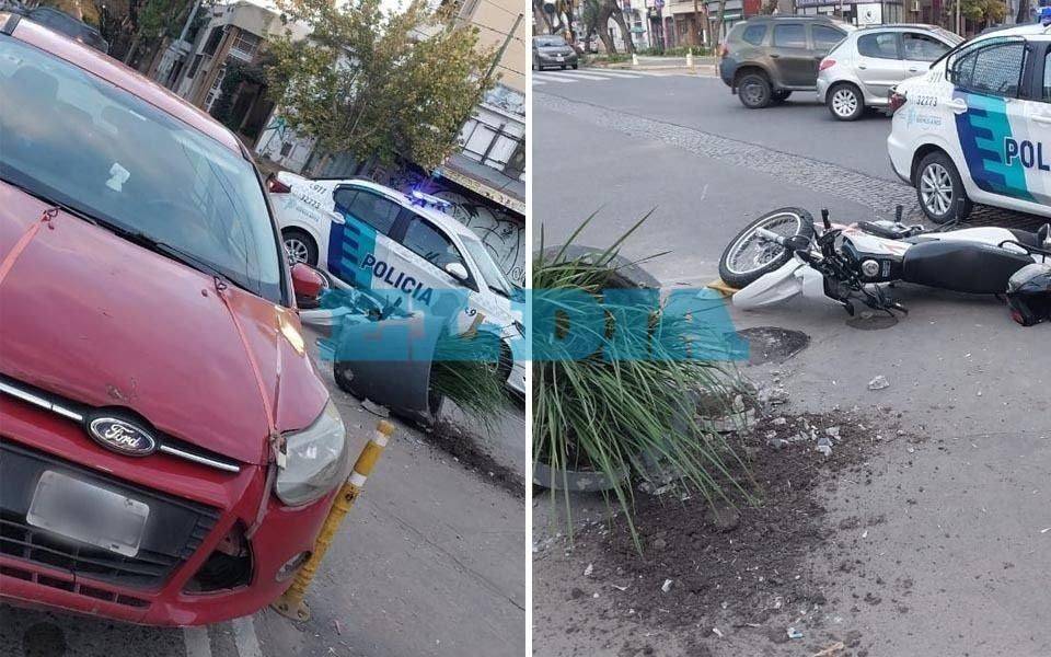Fuerte choque y un herido en Diagonal 73: arrastraron macetones y bolardos