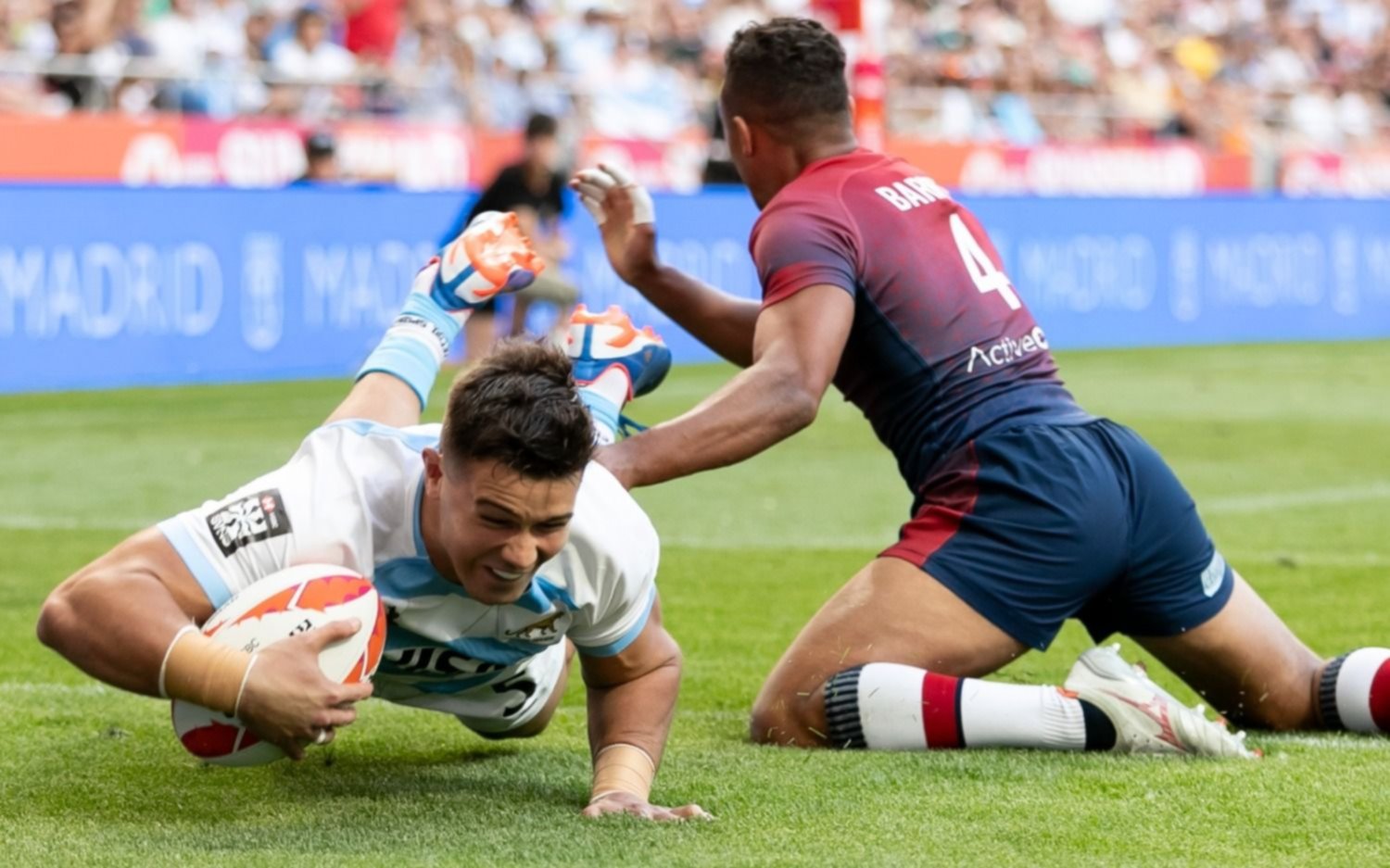 Los Pumas 7 debutaron con el pie derecho en las finales de Madrid