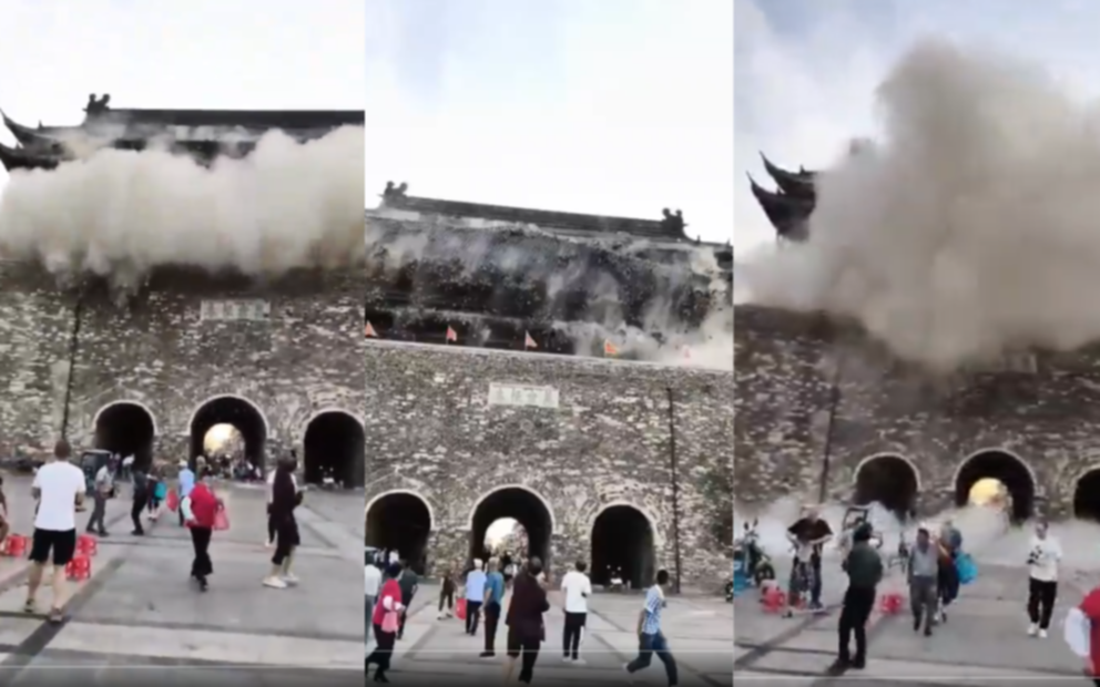 VIDEO. Impresionante derrumbe en una torre de 650 años en China: atravesaba su primera remodelación en siglos