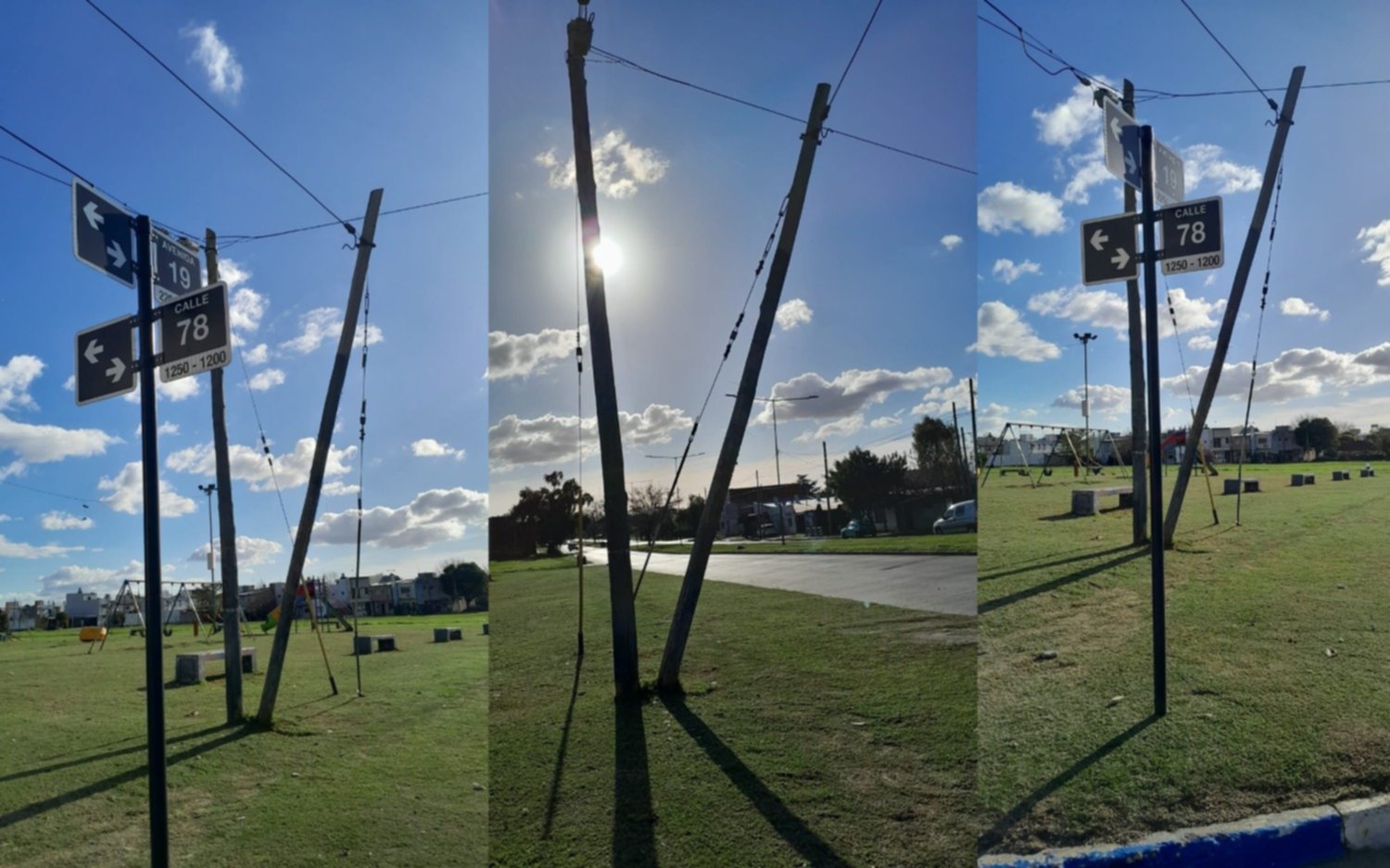 Tendido eléctrico a punto de caerse en una plaza de Altos de San Lorenzo