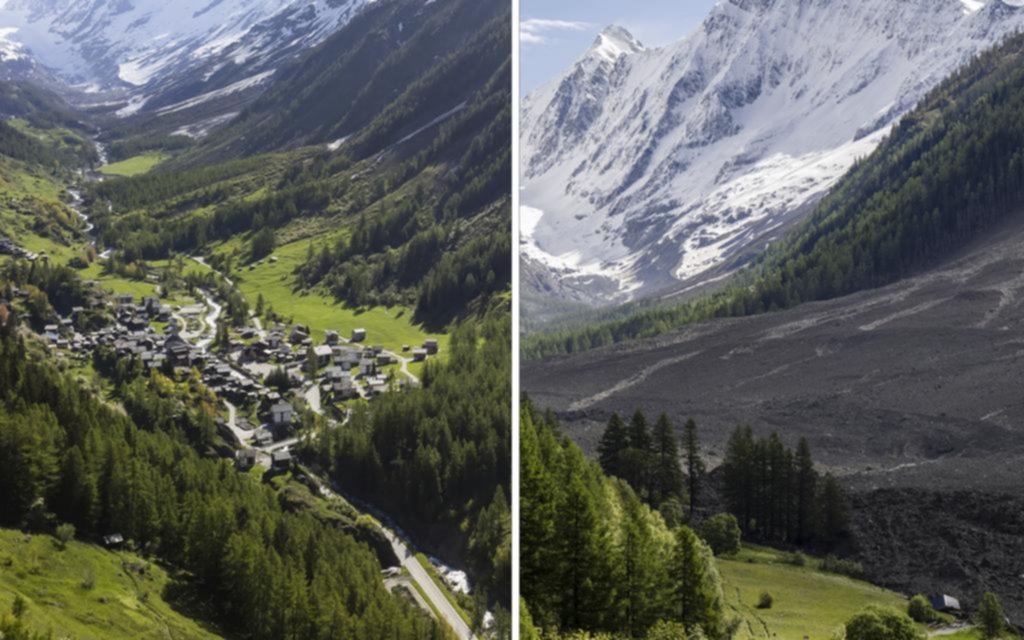 Colapsó un glaciar y sepultó un pueblo en Suiza