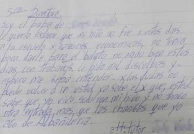 La desgarradora carta de un padre que 
no puede mandar a su hijo al colegio