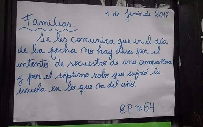 Suspenden las clases en una escuela por varios robos y el intento de secuestro de una maestra