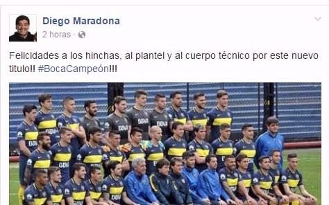 Maradona felicitó a todos por el campeonato xeneize