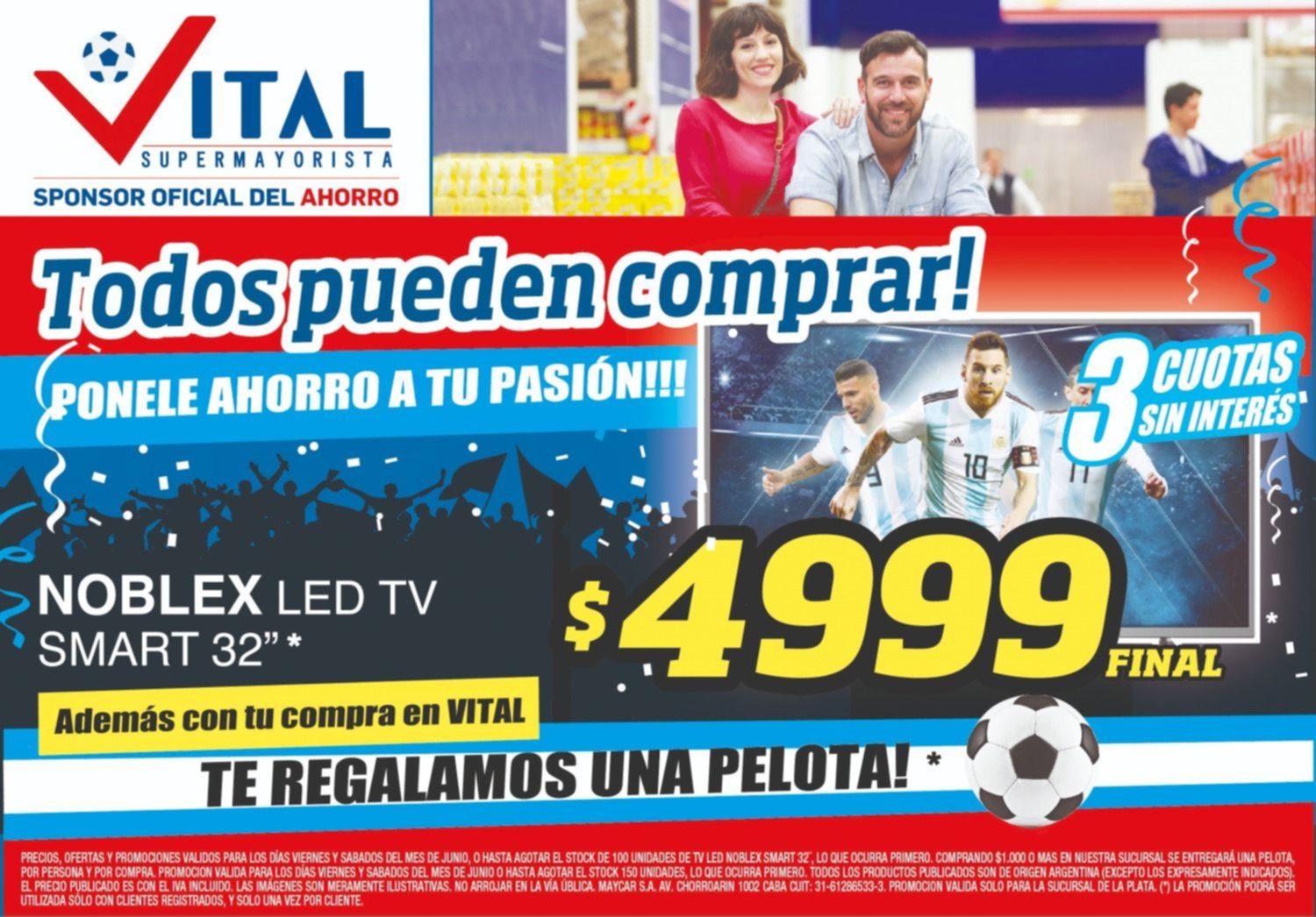Imperdible en Vital: lleváte un Smart TV de 32'' en 3 cuotas sin interés y una pelota de regalo