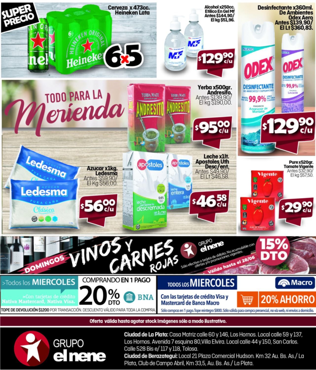 Los domingos 15% de descuento en vinos y carnes rojas