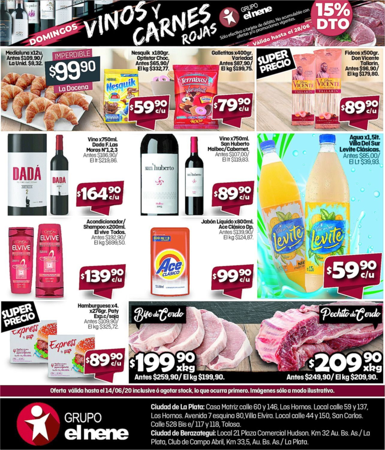 Los domingos 15% de descuento en vinos y carnes rojas