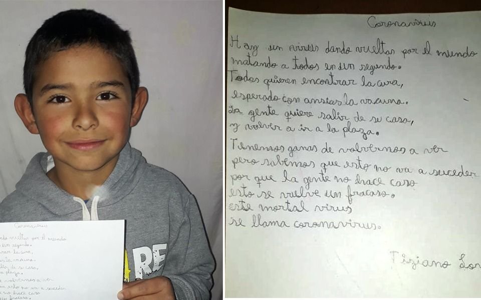 Alumno platense de 7 años escribió emotiva poesía sobre el COVID-19
