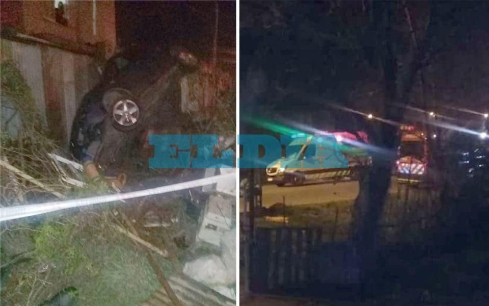 Espectacular vuelco en Punta Lara: auto terminó incrustado sobre una casa
