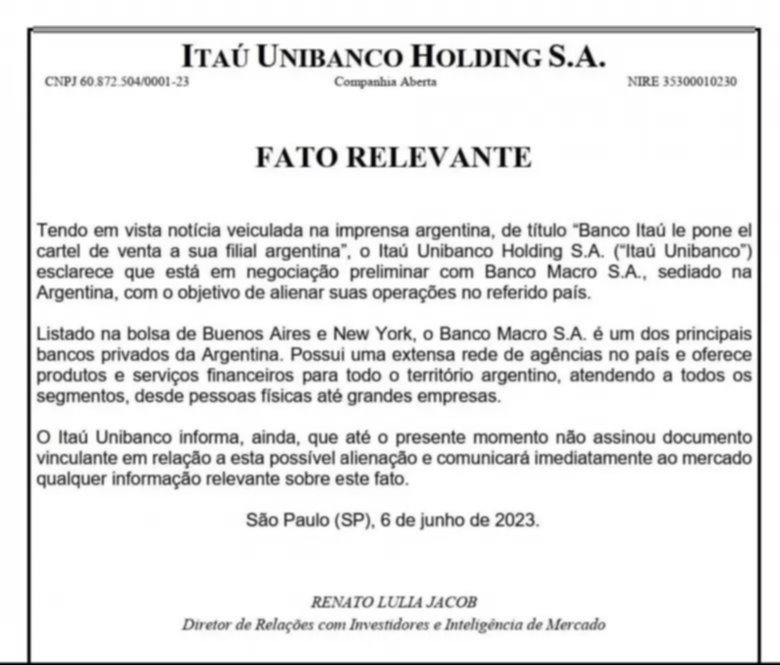 El Banco Itaú se va de la Argentina