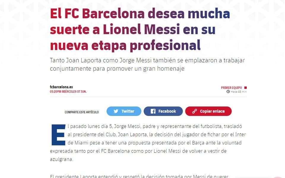 "Mucha suerte..": el comunicado del Barcelona tras la decisión de Messi