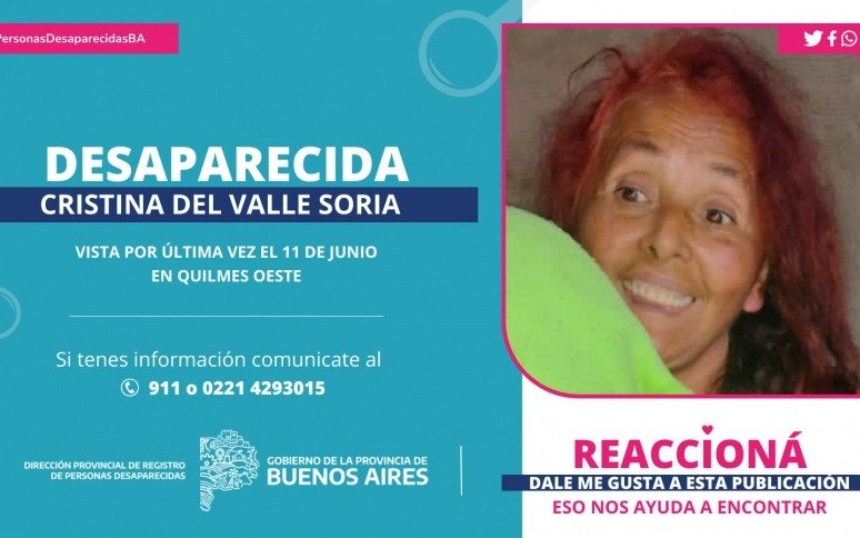Buscan mujer que no regresó a su hogar de Quilmes Oeste