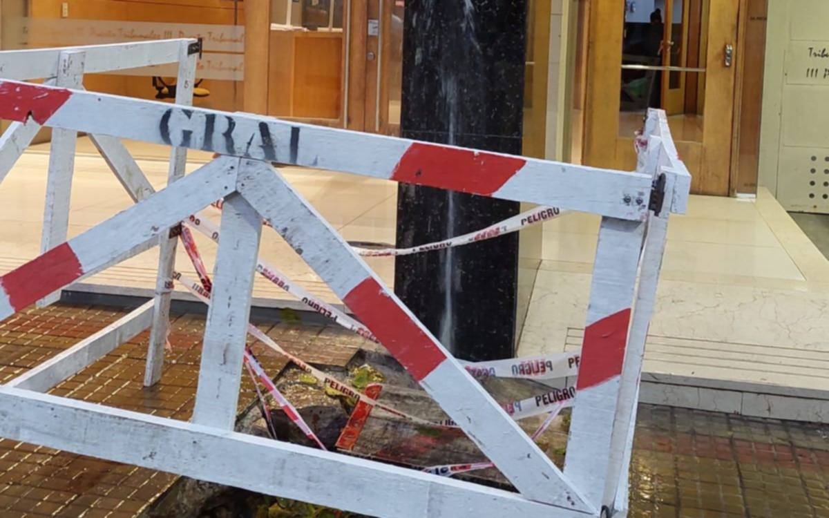 "Show de aguas danzantes" en la puerta de un edificio de 12 entre 47 y 48