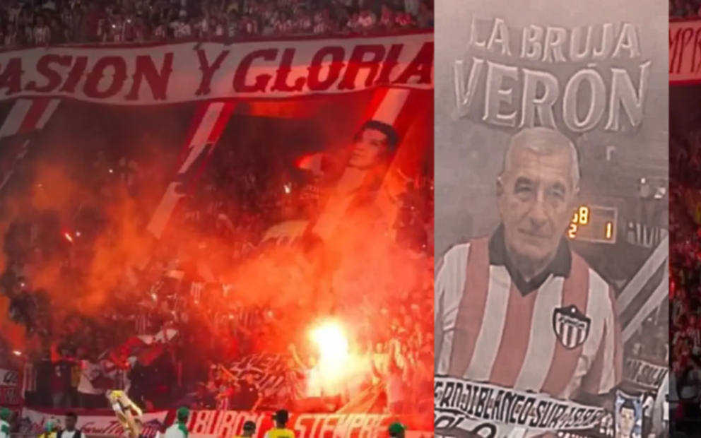 Gigante telón de Juan Ramón Verón en Colombia: el homenaje del Junior de Barranquilla