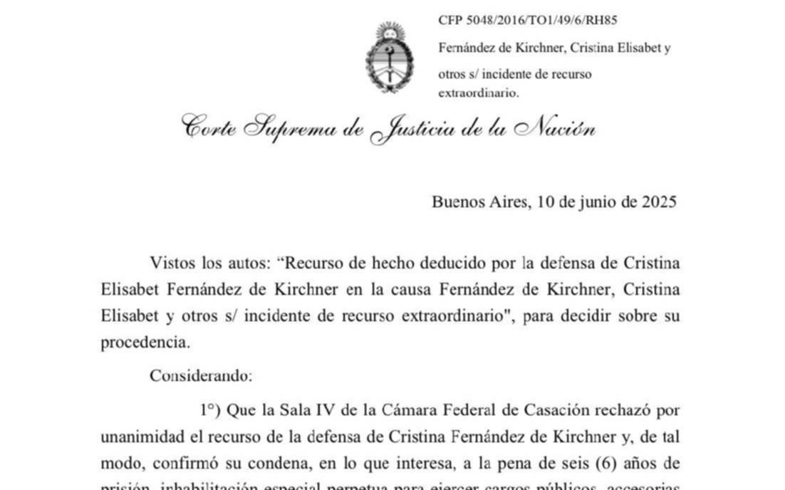 Punto por punto, el fallo completo de la Corte sobre la condena a Cristina Kirchner