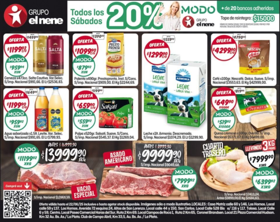 Las ofertas en El Nene para este fin de semana con 20% de reintegro con Modo