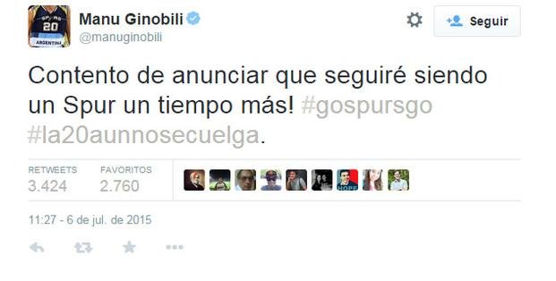 Ginóbili anunció que seguirá en los Spurs