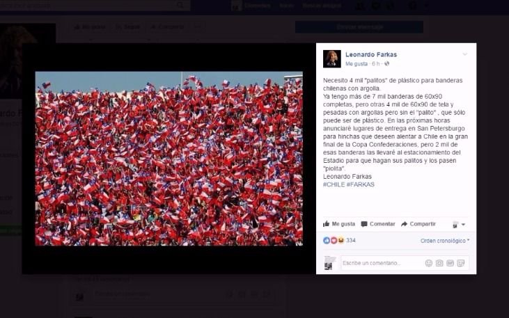 Copa Confederaciones: millonario chileno envía 5 mil banderas para la final