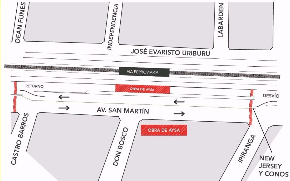 Corte de tránsito por obras en Bernal
