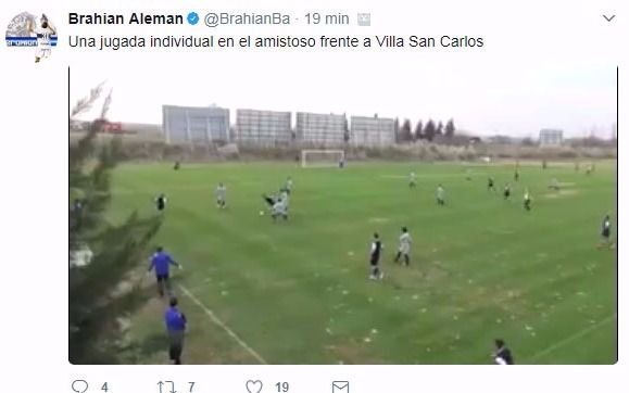 Alemán compartió por Twitter la gran jugada que hizo ante la Villa
