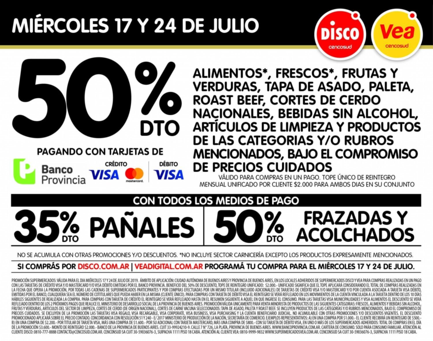 50% de descuento en Disco y Vea con tarjetas del Banco Provincia y Banco Nación