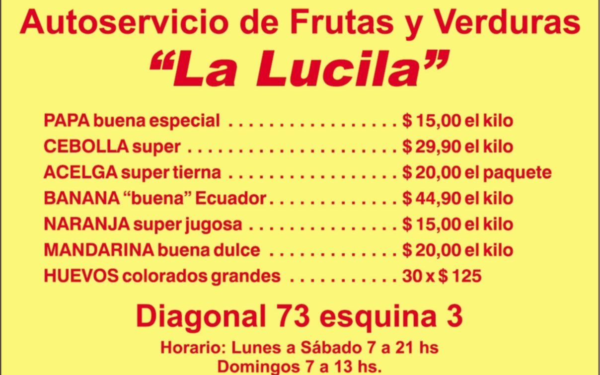 Autoservicio "La Lucila", calidad en frutas y verduras