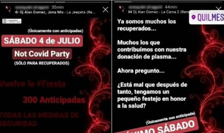 Polémica invitación a recuperados del COVID-19 a una fiesta en Quilmes