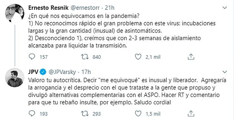 Cruce en las redes: Varsky trató de arrogante a un biotecnólogo