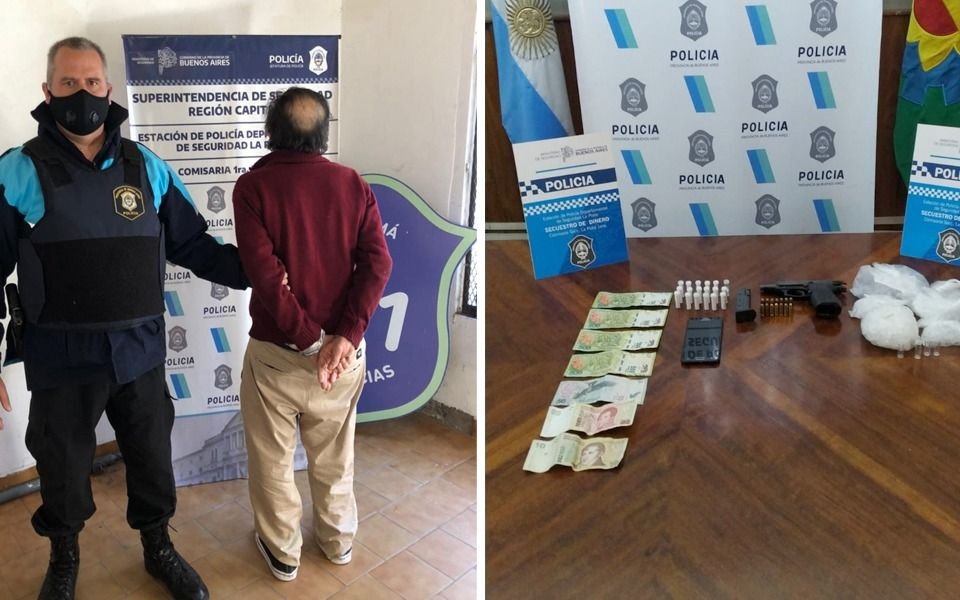 Cayó narcoabuelo en Plaza Moreno: con cocaína y pistola en mano 